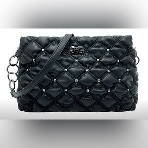 Gilda Paris Waffle Black Quilted Gunmetal Accents Handbag NWT